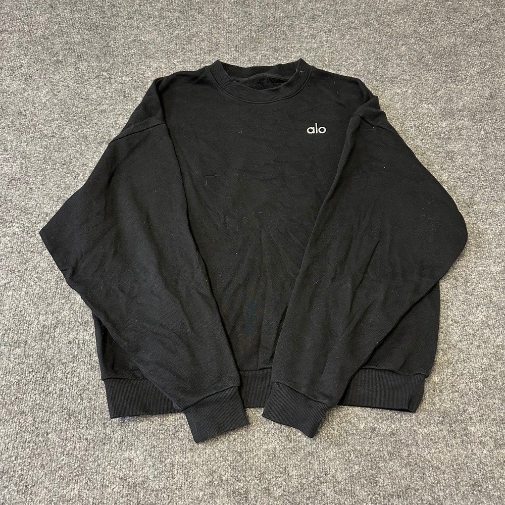 Alo Sweatshirt Womens Size L Black Crewneck Long Sleeve Relaxed Fit Athleisure